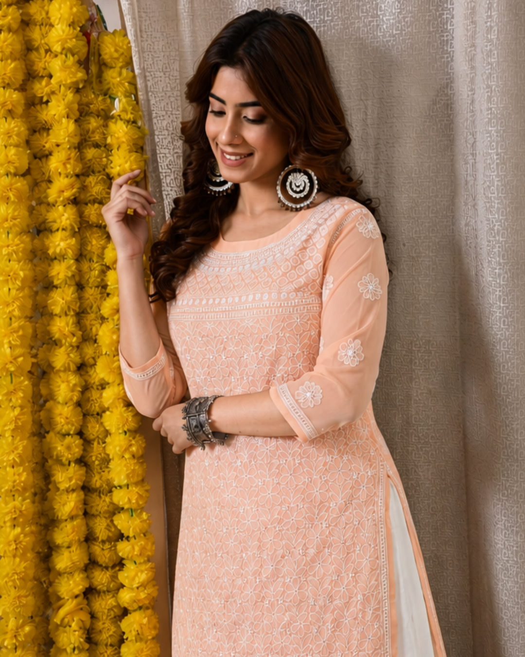 Amira Georgette Chikankari  kurti