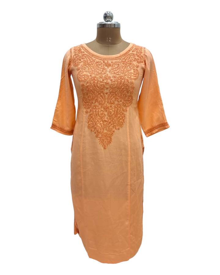 Rayon Chikankari Kurta - Peach