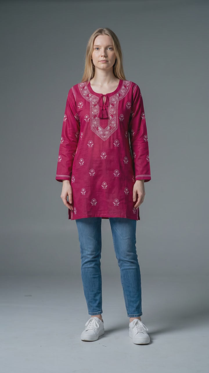 Women's Modal Satin Chikankari Top – Authentic 2 Taar Hand Embroidery