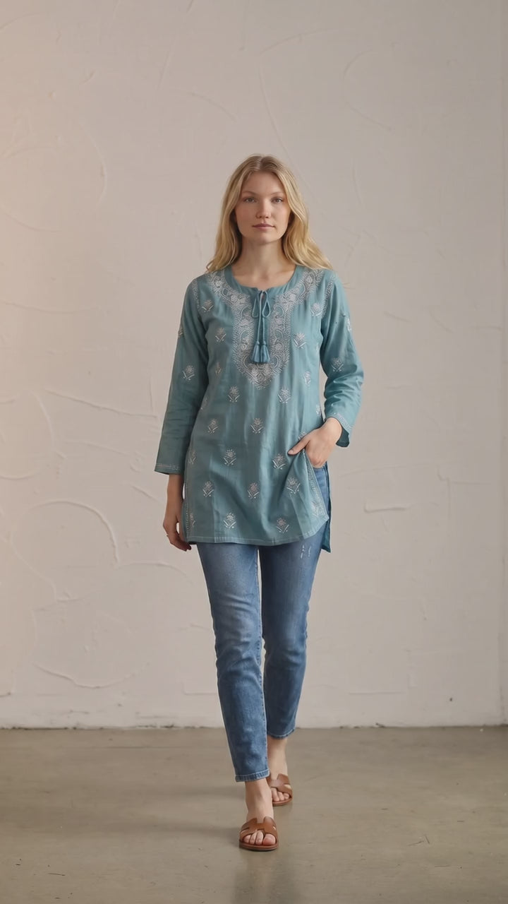 Women's Modal Satin Chikankari Top – Authentic 2 Taar Hand Embroidery