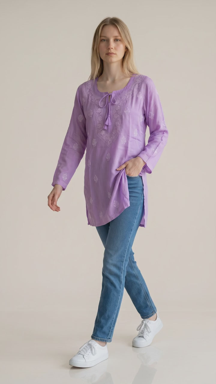 Women's Modal Satin Chikankari Top – Authentic 2 Taar Hand Embroidery