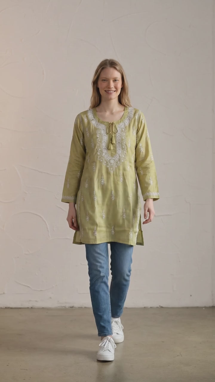 Women's Modal Satin Chikankari Top – Authentic 2 Taar Hand Embroidery