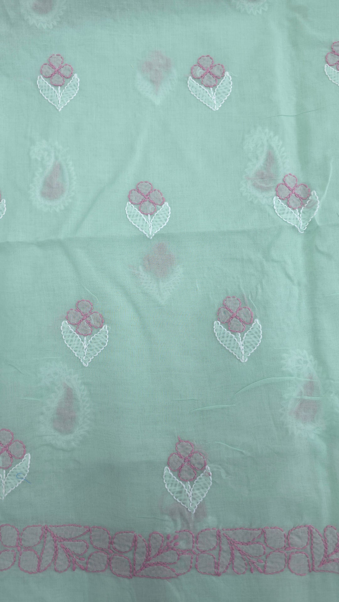 Paridhan Chikan Premium Cool Cotton Chikankari Dress Material Set with Hand Embroidered Kurta, Bottom & Chiffon Dupatta with Handmade Crochet Border