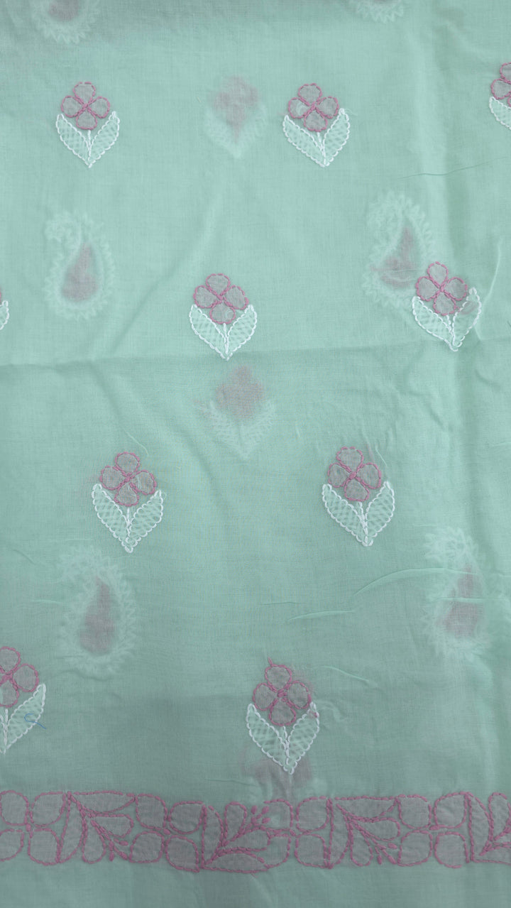 Paridhan Chikan Premium Cool Cotton Chikankari Dress Material Set with Hand Embroidered Kurta, Bottom & Chiffon Dupatta with Handmade Crochet Border