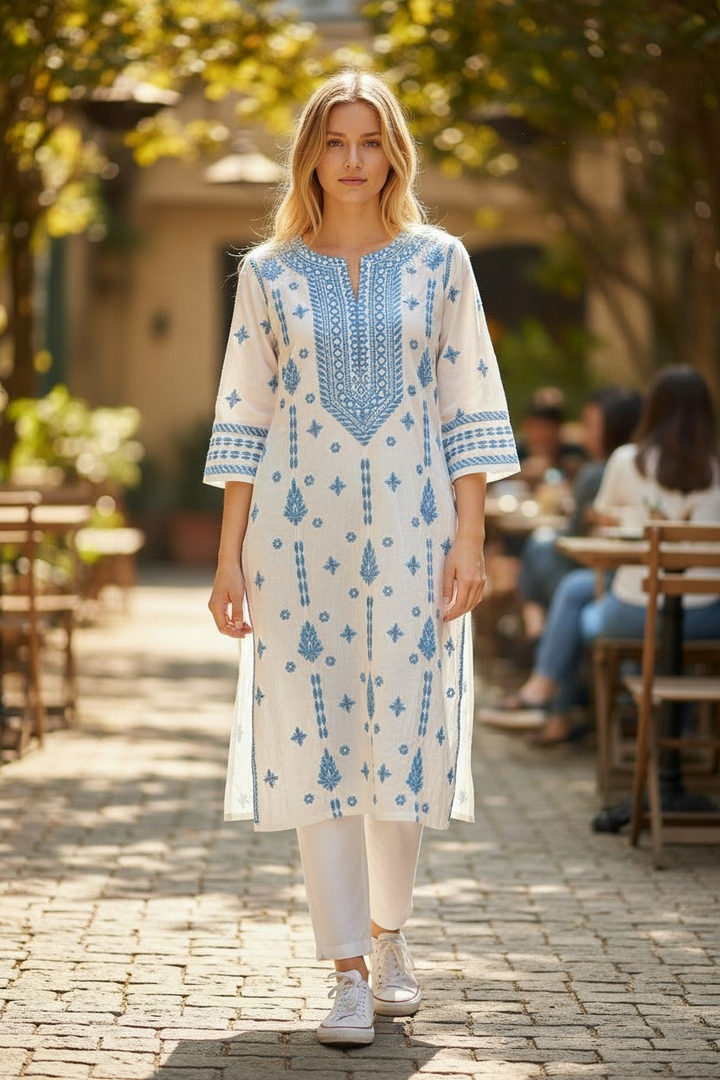 Modal Chikankari Hand Embroidered Kurti for Women | Premium Soft & Non-Transparent Fabric | 46 Inch Length | Lucknowi Chikan Kurta