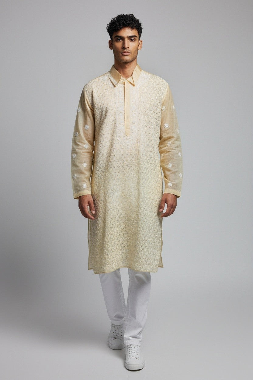 Shaan Cotton full hand embroidered Men's chikankari kurta