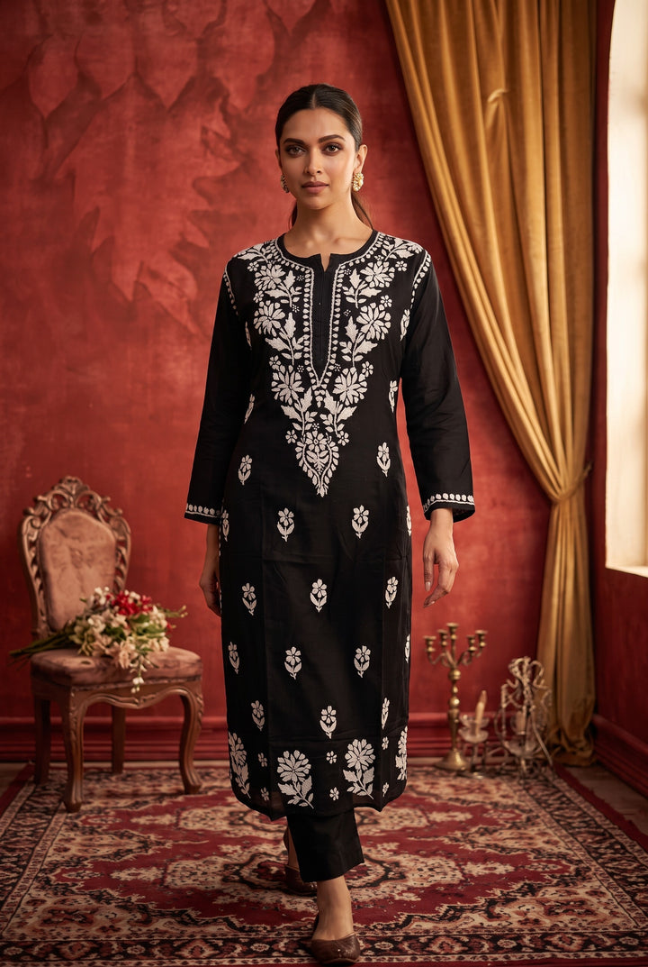 Deepika Rayon Lucknow Chikankari Long Kurti | 100% Authentic Hand Embroidery | Super Soft & Non-Transparent