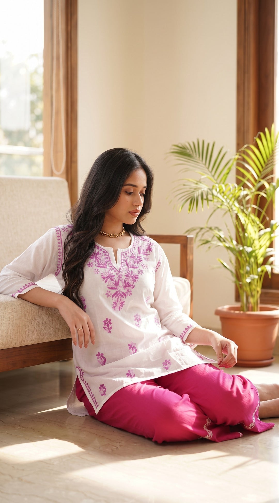 Zara Pure Rayon Chikankari Top for Women | Hand Embroidered Lucknowi Rayon Top | Paridhan Chikan)