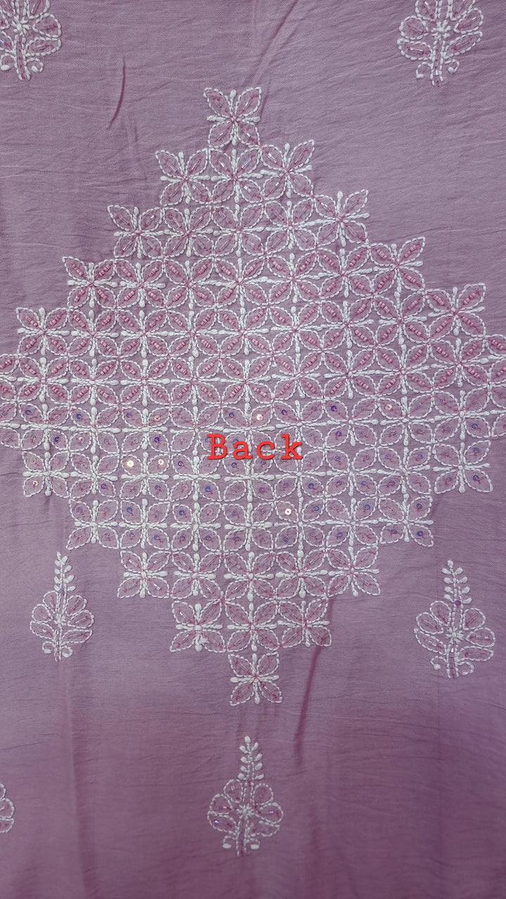 Lucknowi Chikankari Chanderi Fabric – Hand-Embroidered Kurta & Dupatta with Pearl, Resham & Badla Work