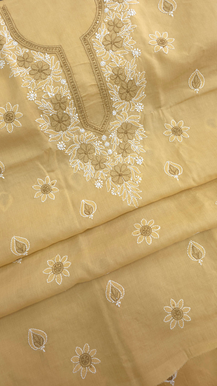 Paridhan Chikan Premium Cool Cotton Chikankari Dress Material Set with Hand Embroidered Kurta, Bottom & Chiffon Dupatta with Handmade Crochet Border