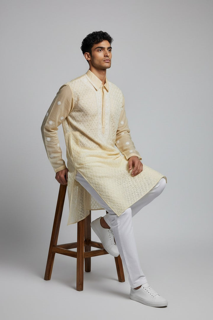 Shaan Cotton full hand embroidered Men's chikankari kurta
