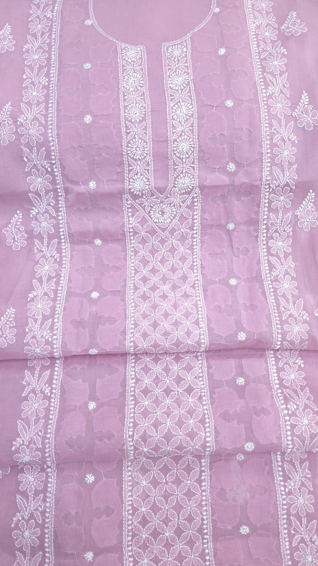 Darz Lucknowi Chikankari  Dress Material – Handmade Cotton Suit with Chiffon Dupatta