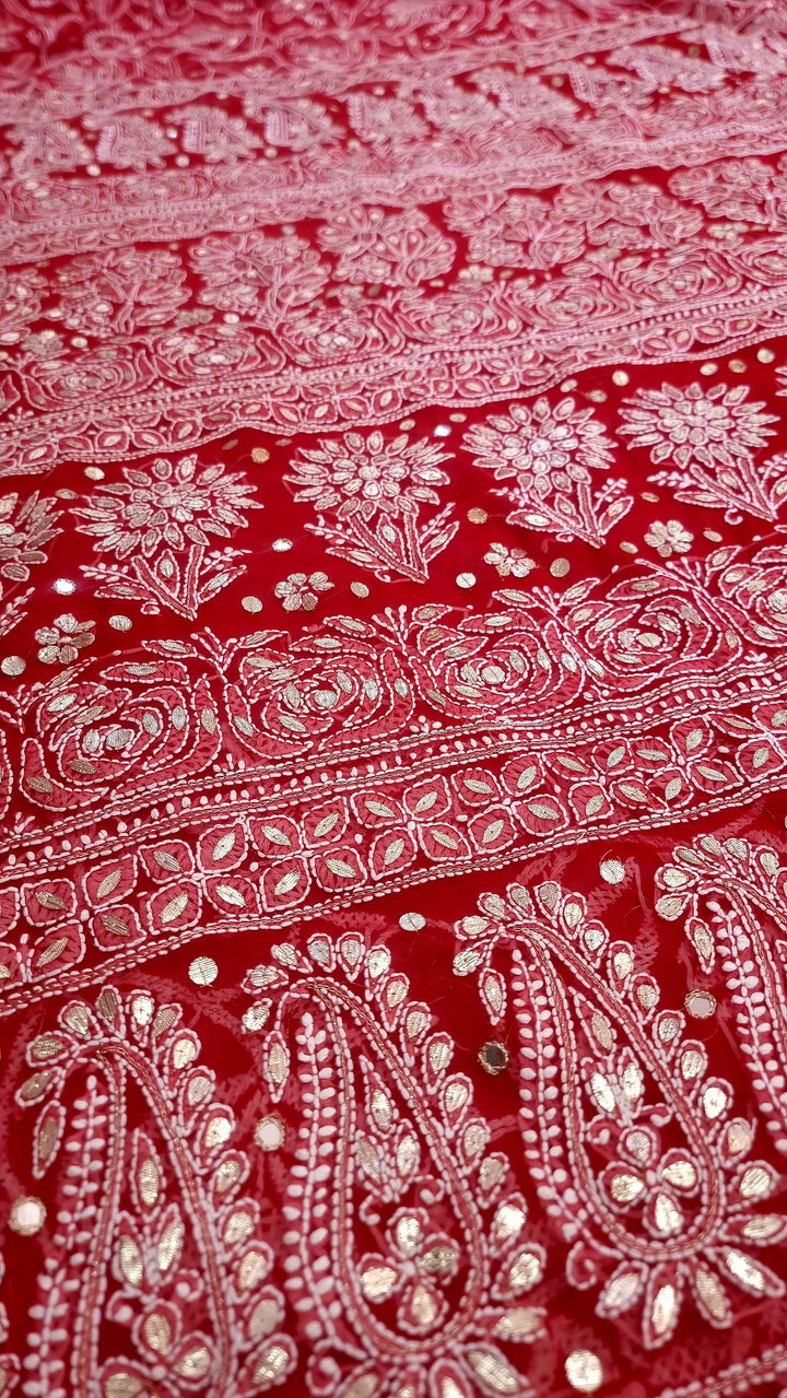 (Copy) Georgette Chikankari Saree - red
