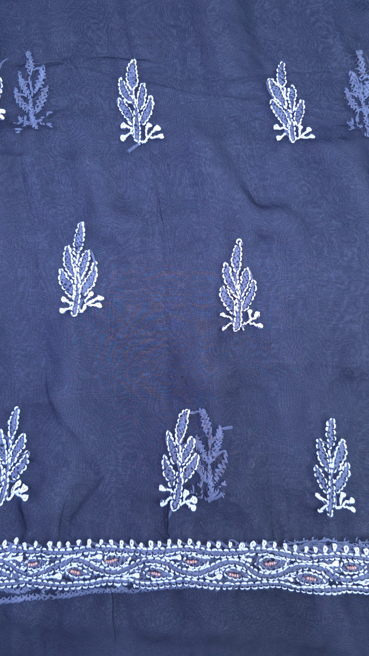 Alina Heavy Embellished Georgette Chikankari Unstitched Dress Material | Cutdana Handwork