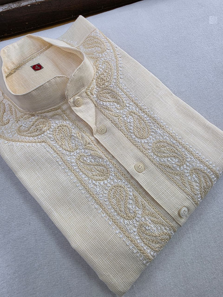 Mahir Cotton linen hand embroidered Men's chikankari kurta