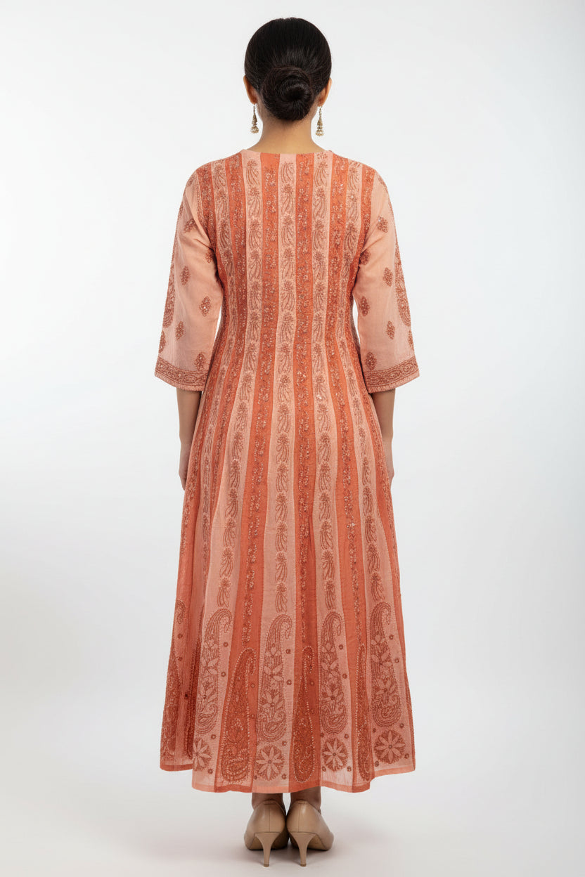 Cotton Lucknowi Chikankari 46" Long Anarkali Kurti | 100% Hand Embroidered| No Shrinkage