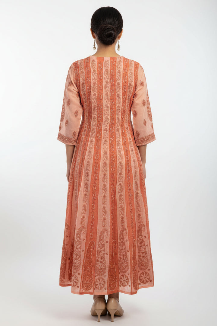 Cotton Lucknowi Chikankari 46" Long Anarkali Kurti | 100% Hand Embroidered| No Shrinkage