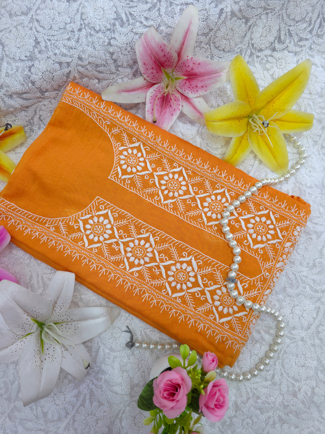 Lucknowi 2 Taar Chikankari Chanderi Kurta Dupatta Set – Handmade Festive Wear