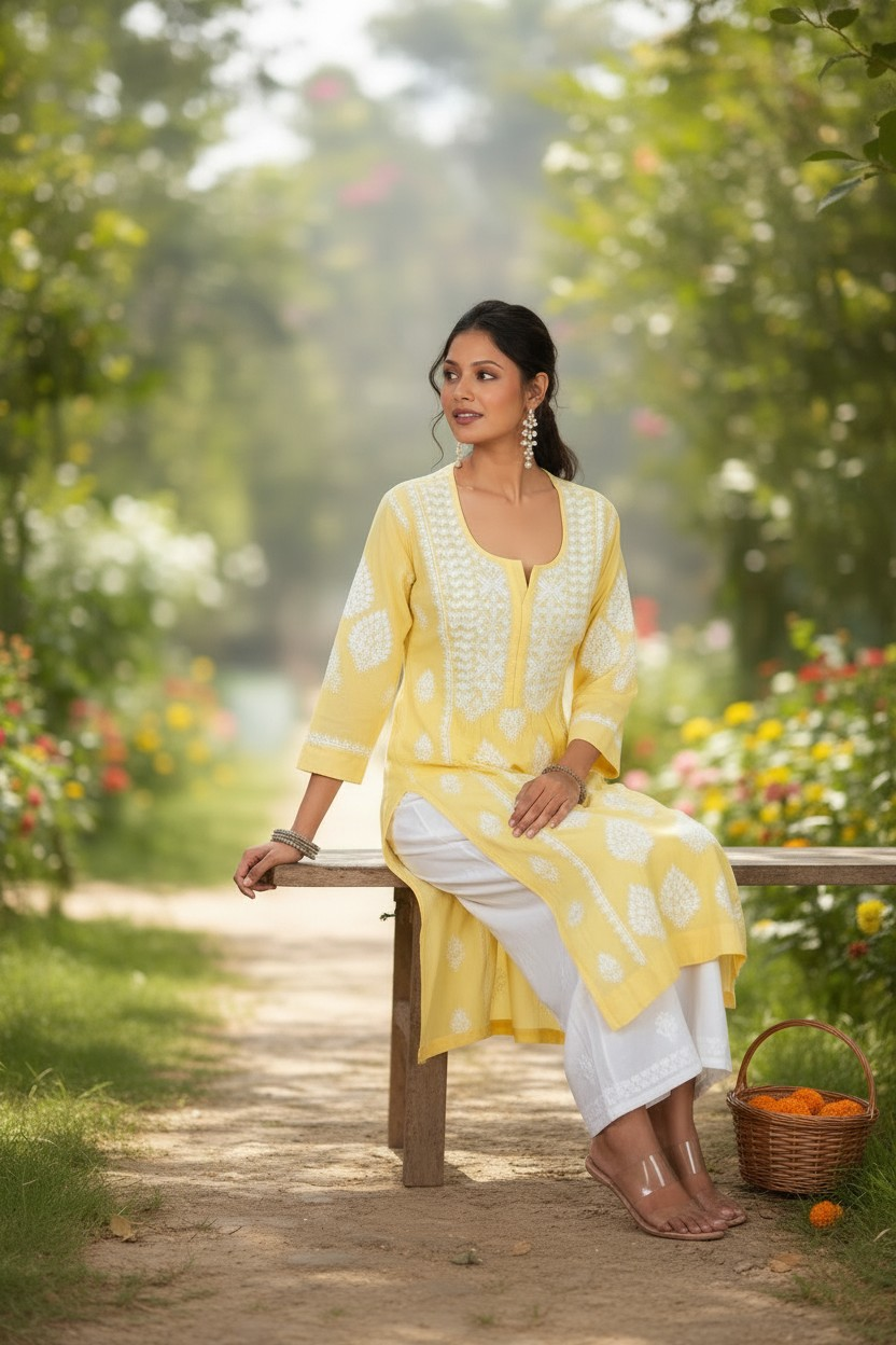 Modal Chikankari Nyra Kurti