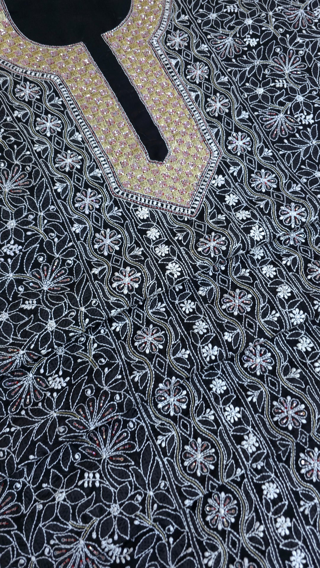 Premium Hand Embroidered Chikankari Cotton Unstitched Dress Material with Pure Chiffon Dupatta