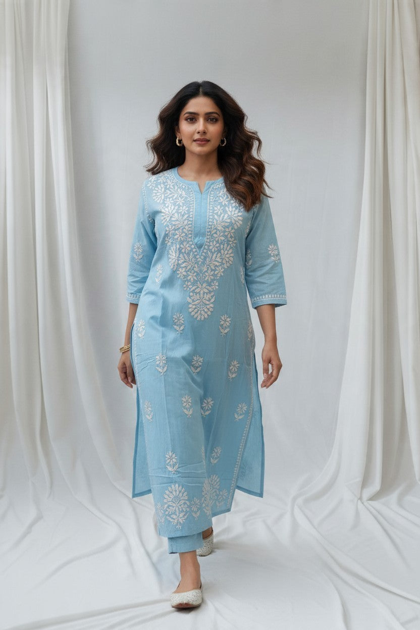Saba Rayon Chikankari Hand Embroidered Kurti for Women | Premium Soft & Non-Transparent Fabric | 46 Inch Length | Lucknowi Chikan Kurta