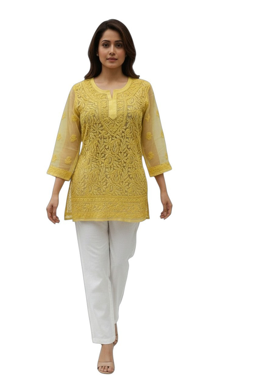 Siya Premium Faux Georgette Chikankari short  Top |28" approx long/Lucknow Hand Embroidery  | Paridhan Chikan