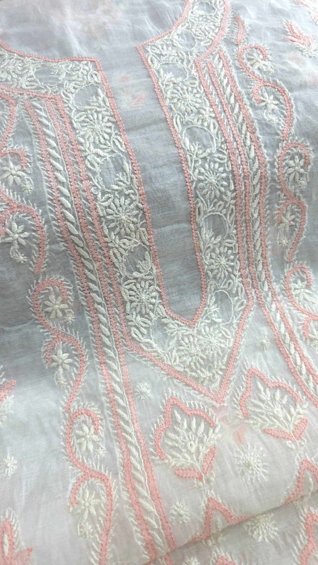 Pure Mul Chanderi 2 Taar Hand Embroidered Chikankari Unstitched Kurta (3 M) with Dupatta (2.5 M) – Lucknowi Festive Collection