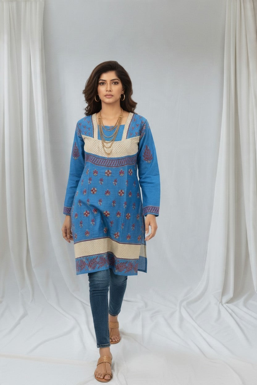 Saira Non Transparent - Soft Chanderi chikankari medium length kurti |36-38" approx