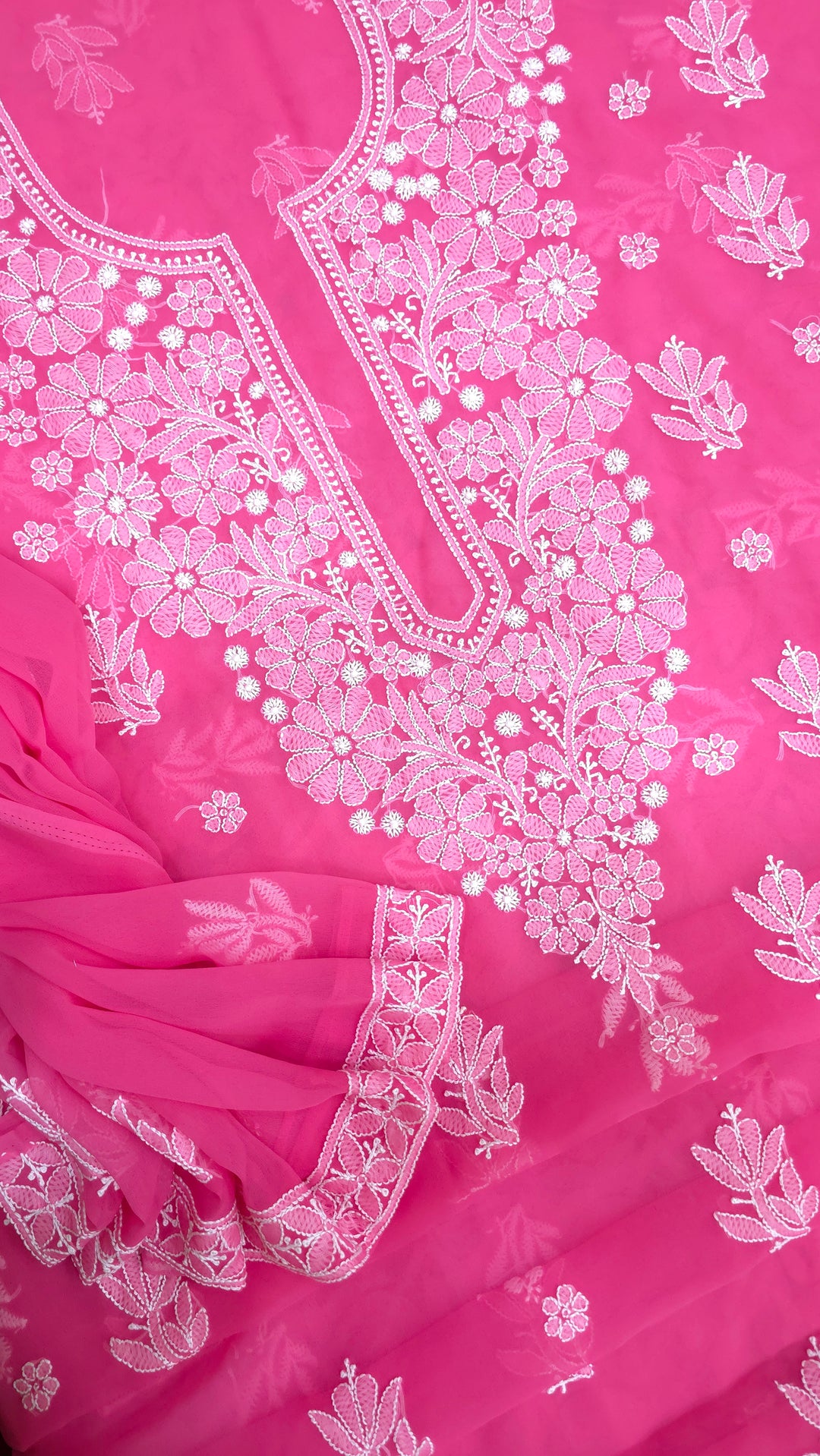 Lucknowi Georgette Chikankari Dress Material – Hand Embroidery Kurta, Bottom & Dupatta | Festive Queen Shades