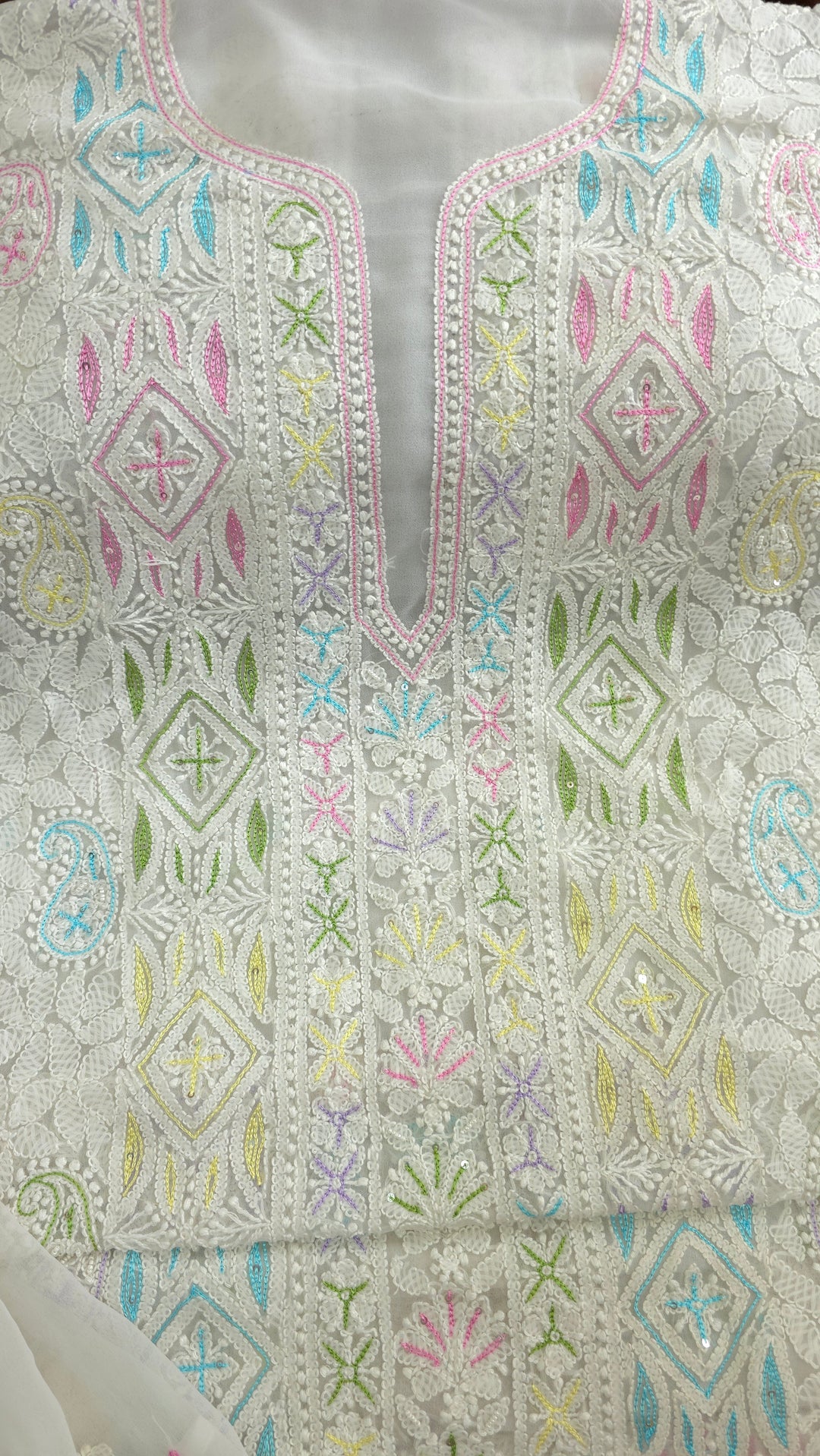 Georgette Chikankari Dress Material Resham Aari pearl Work