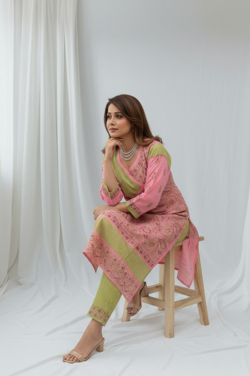 Jia Cotton Chikankari Hand Embroidered Kurti for Women | Premium  | 48 Inch approx Length | Lucknowi Chikan Kurta