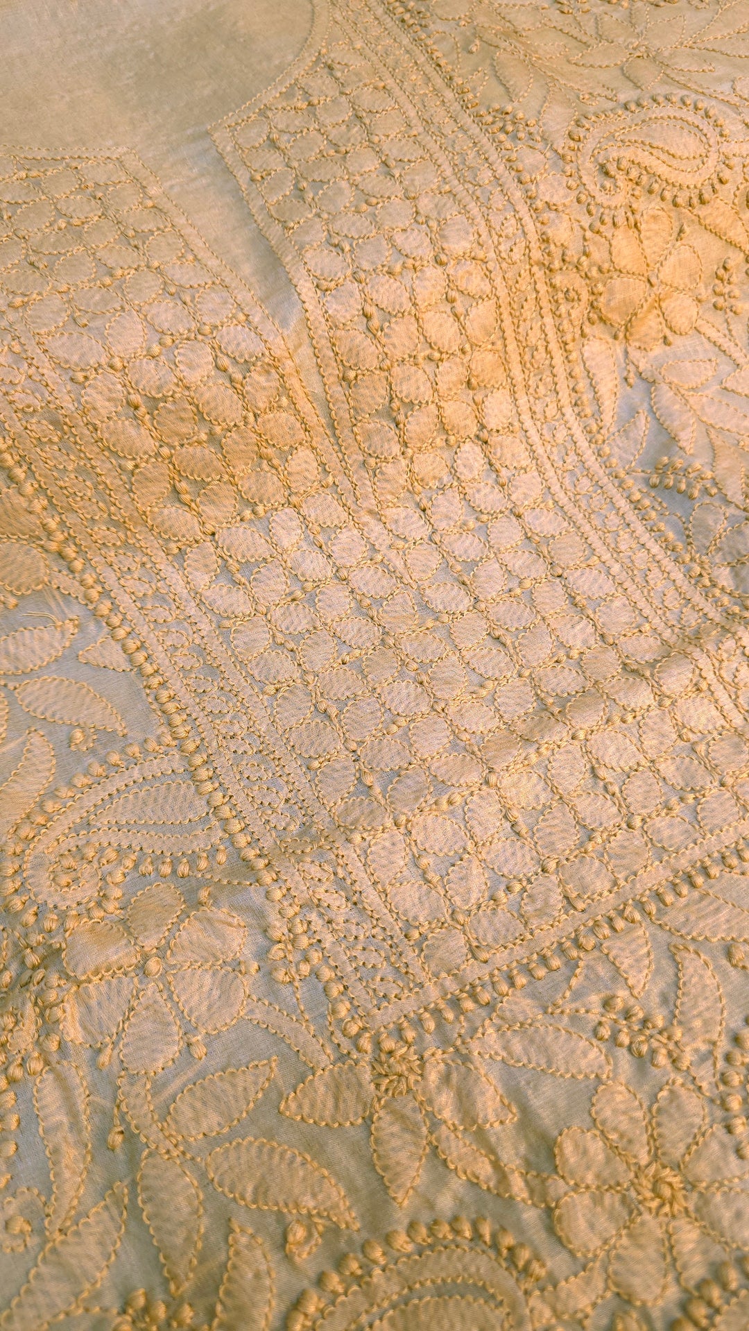 Pure Paper Silk Chikankari Fabric | Full Jaal Hand Embroidery Kurta Fabric for Women