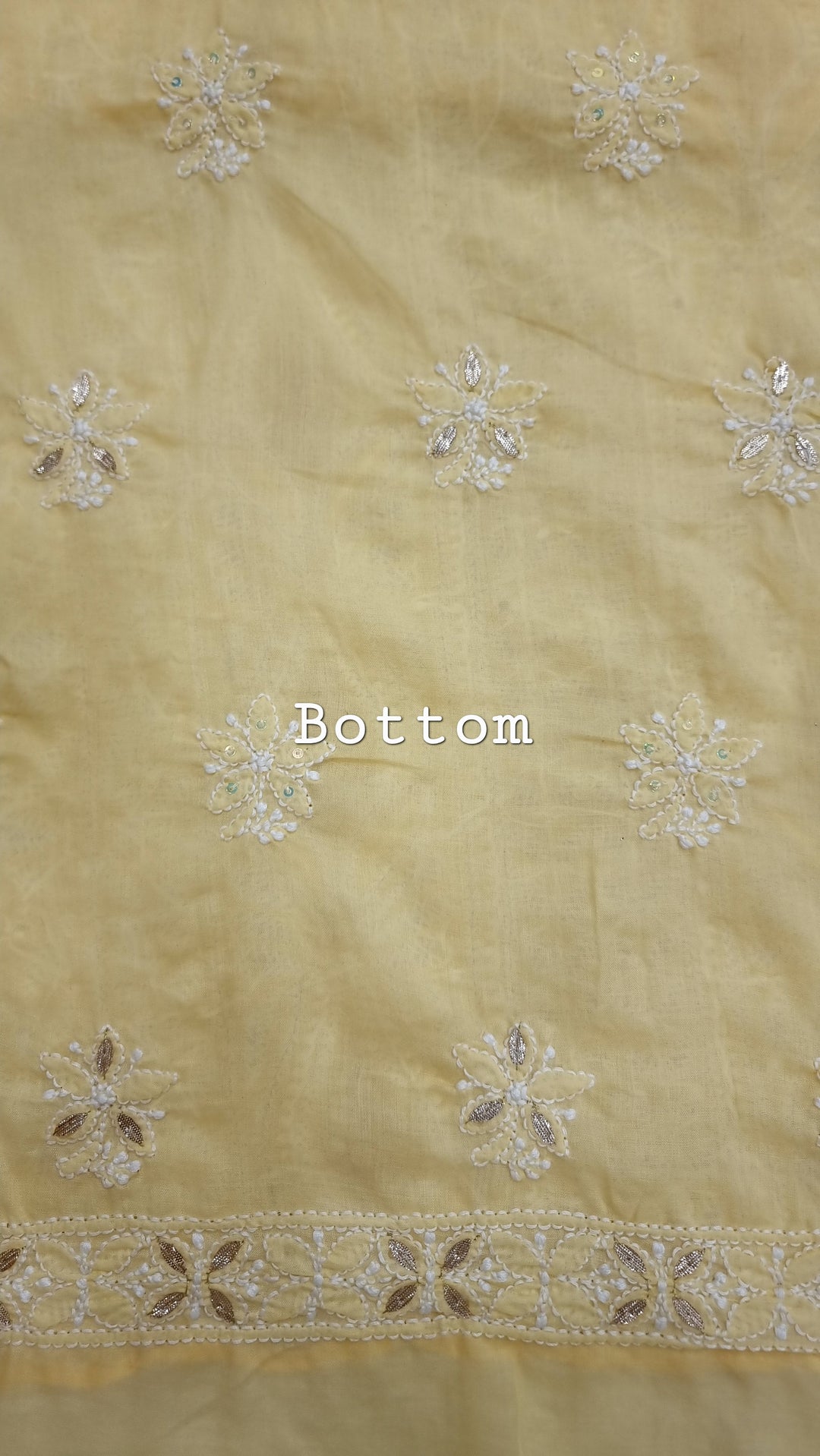 Yellow Unstitched Soft Cotton Chikankari Suit Set – Aari, Kasab & Gotta Patti Embellished with Pure Chiffon Dupatta