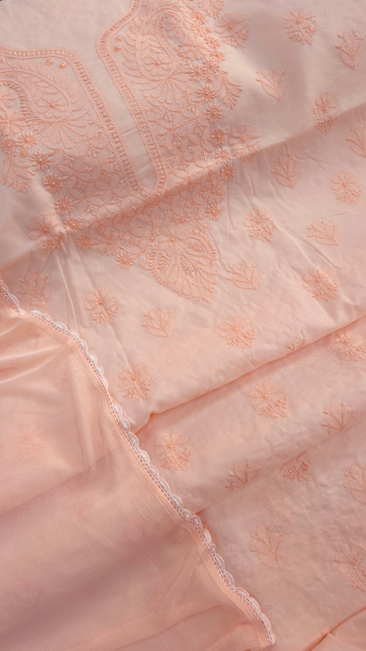 Paridhan Chikan Premium Handcrafted Chikankari Cotton Suit Set | Unstitched Dress Material with Chiffon Dupatta | Made in Lucknow