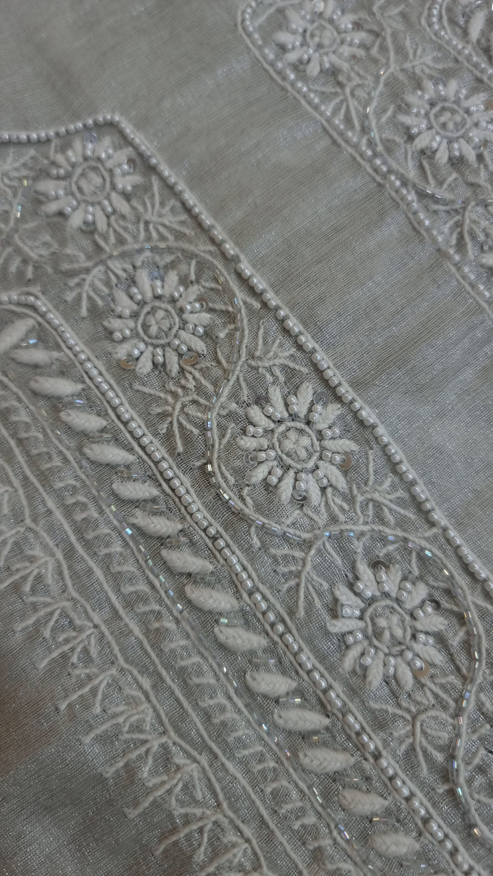 "2-Taar Hand Embroidered Chikankari Tissue Kurta & Dupatta Set – Cutdaana & Kasab Embellished | Paridhan Chikan"