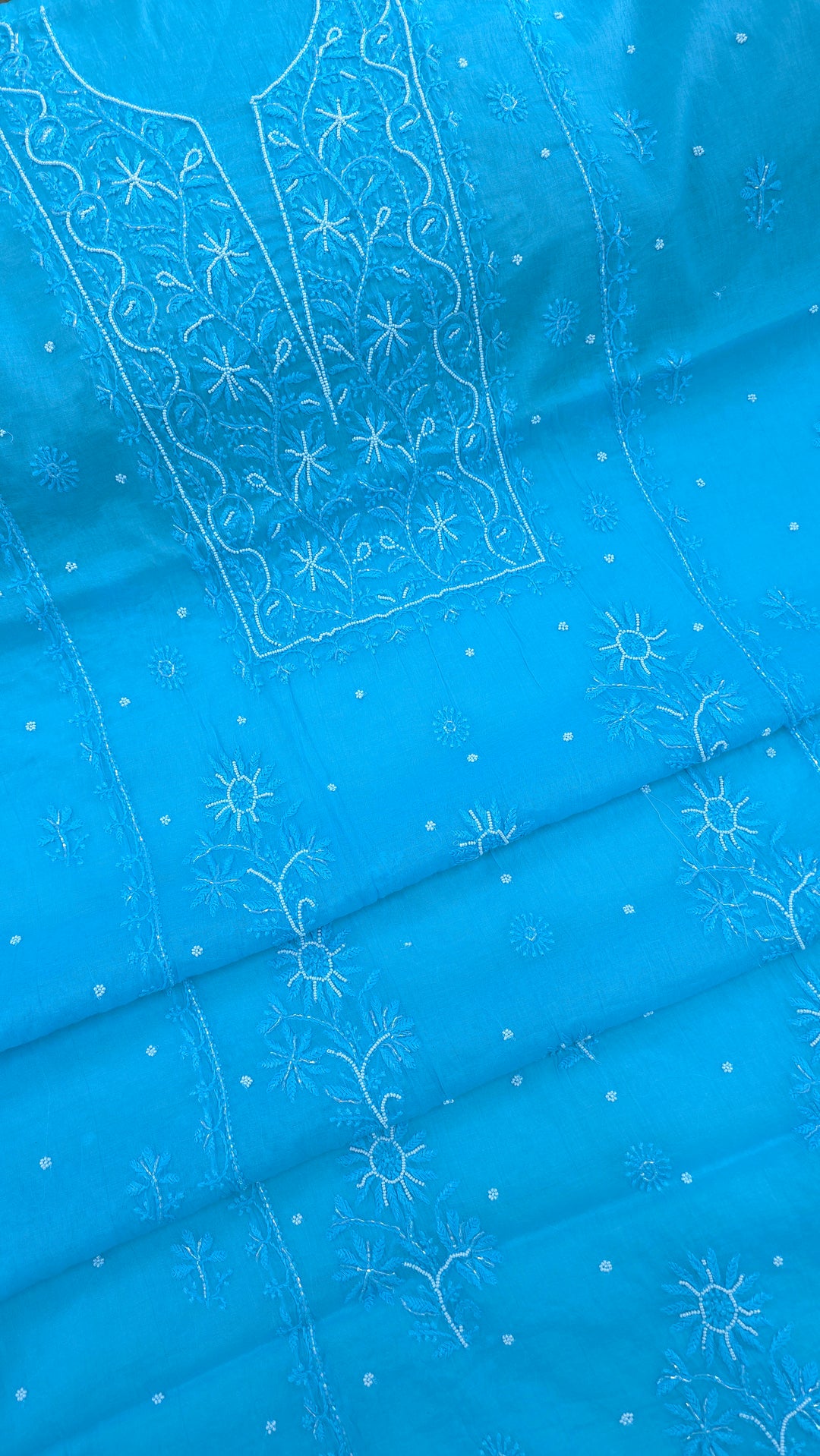 Premium Mul Chanderi Supersoft Dyeable Chikankari Dress Material | Hand Embroidered with Pearls & Cutdaana | Kurta & Dupatta Set