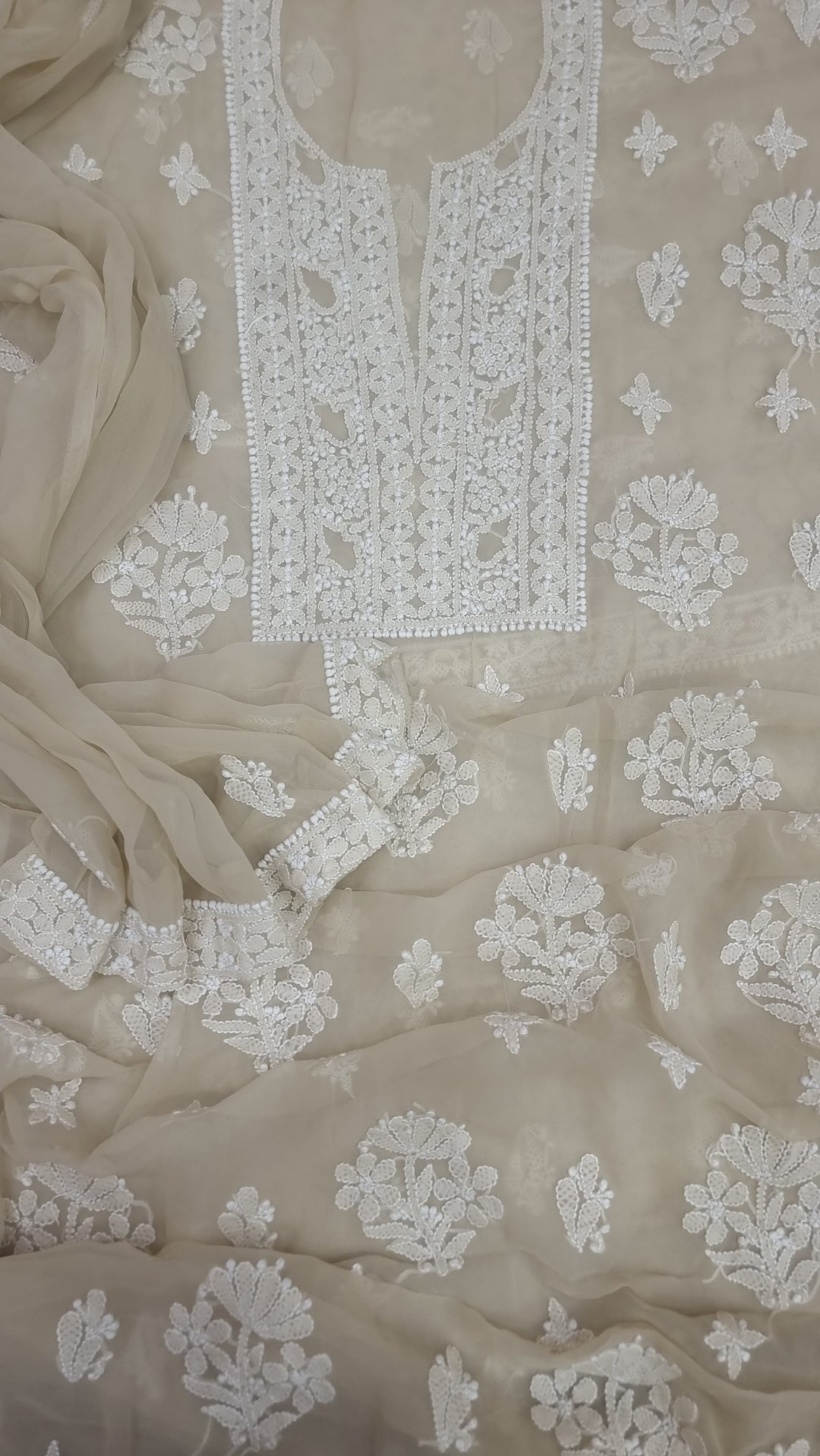 Lucknowi Georgette Chikankari Dress Material – Hand Embroidery Kurta, Bottom & Dupatta | Festive Queen Shades