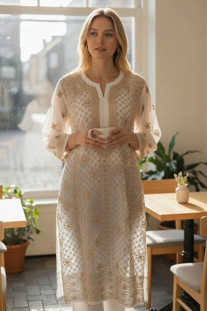Georgette chikankari long kurti