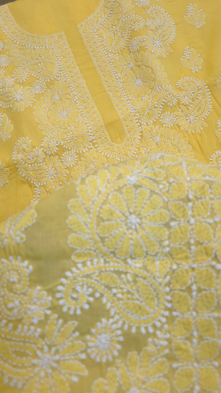Paridhan Chikan Premium Handcrafted Chikankari Cotton Suit Set | Unstitched Dress Material with Chiffon Dupatta | Made in Lucknow
