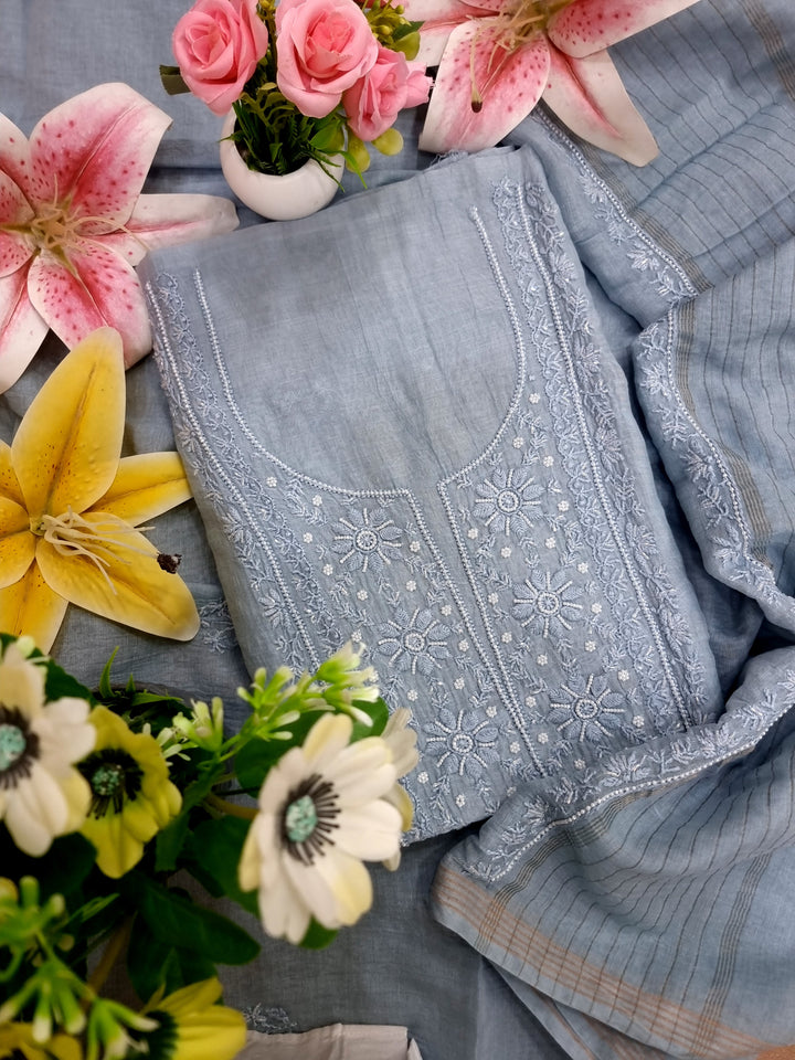Premium Mul Chanderi Supersoft Dyeable Chikankari Dress Material | Hand Embroidered with Pearls & Cutdaana | Kurta & Dupatta Set