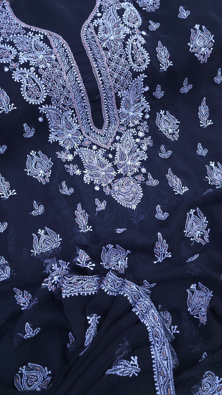 Alina Heavy Embellished Georgette Chikankari Unstitched Dress Material | Cutdana Handwork