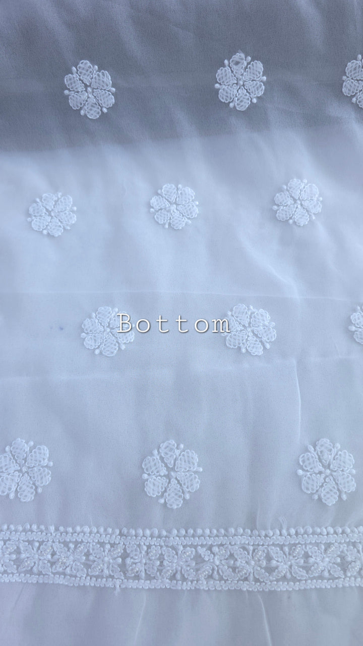 Alina Heavy Embellished Georgette Chikankari Unstitched Dress Material | Cutdana Handwork