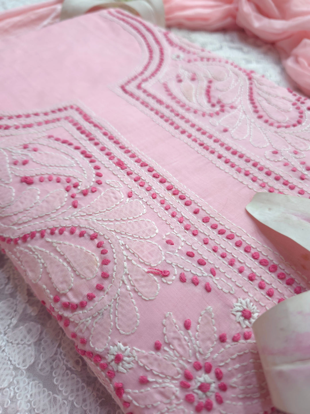 Paridhan Chikan Premium Handcrafted Chikankari Cotton Suit Set | Unstitched Dress Material with Chiffon Dupatta | Made in Lucknow