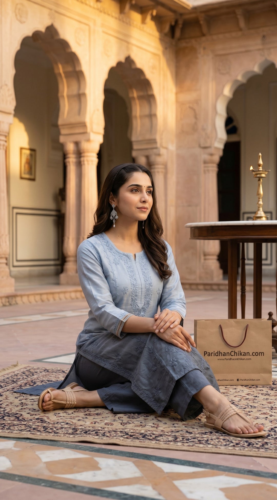 Sharvari Chikankari Chanderi Ombre Dyed Long Kurta for Women | Soft Non-Transparent | Lucknowi Chikankari | Paridhan Chikan