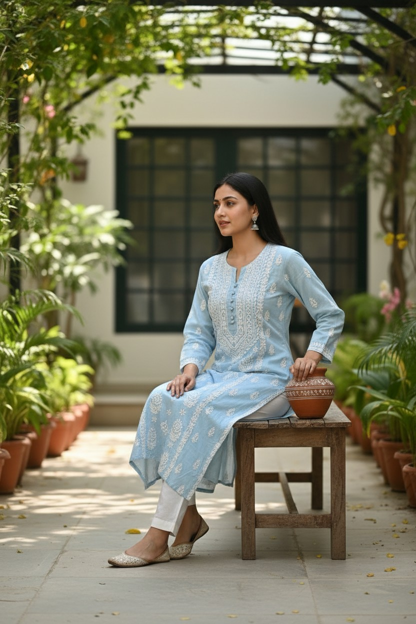 Pure Muslin Chikankari Kurti