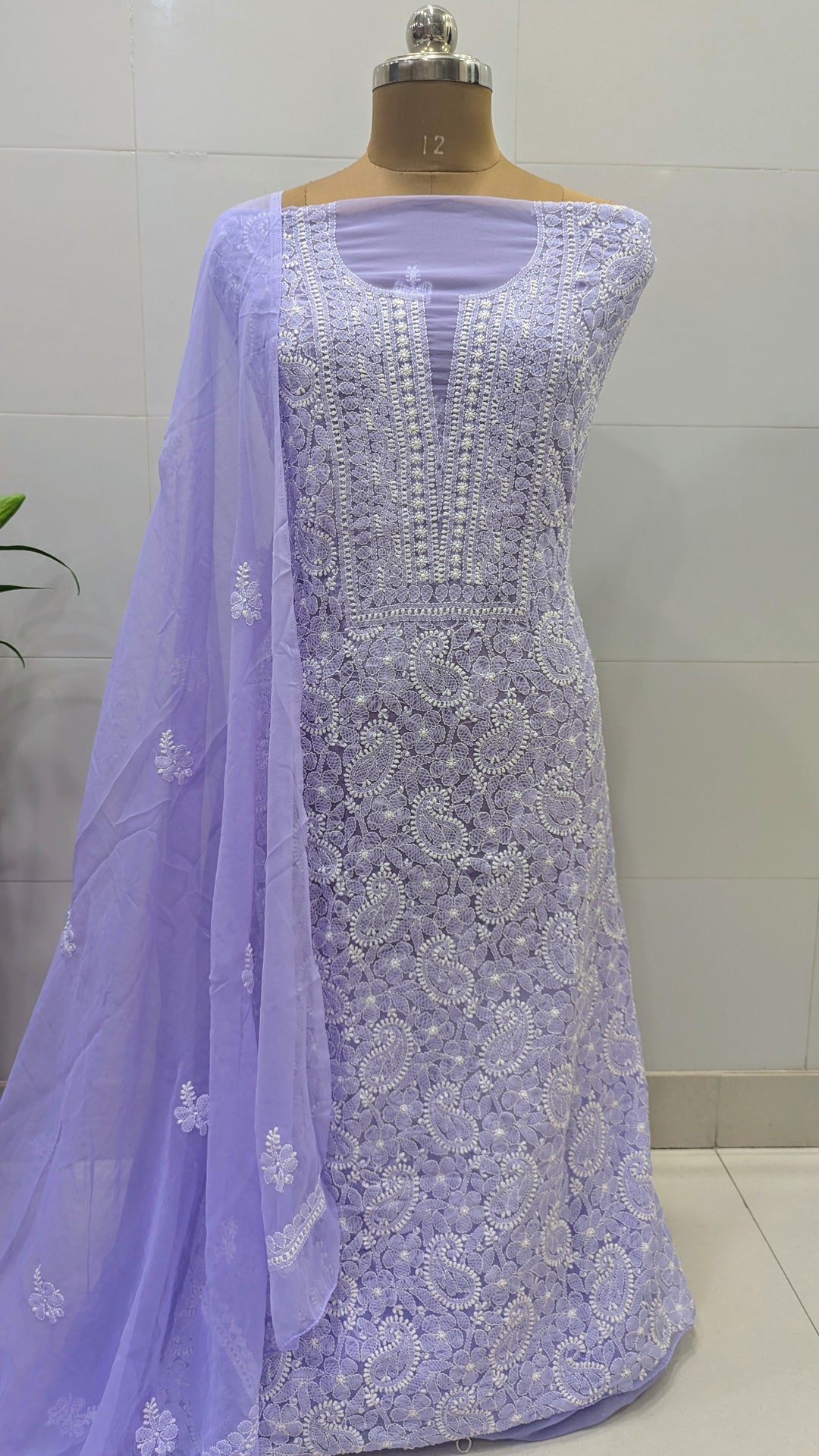 Unstitched Georgette Chikankari Dress Material | Hand Embroidered Kurta, Bottom & Dupatta