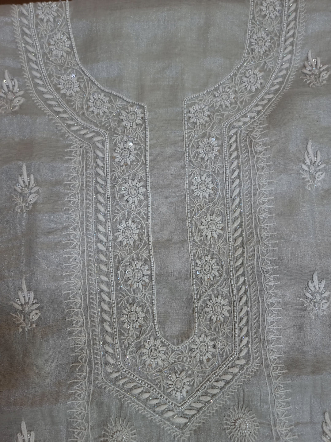 "2-Taar Hand Embroidered Chikankari Tissue Kurta & Dupatta Set – Cutdaana & Kasab Embellished | Paridhan Chikan"