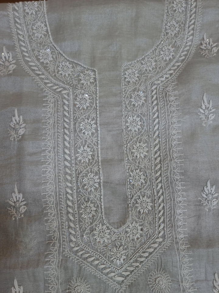 "2-Taar Hand Embroidered Chikankari Tissue Kurta & Dupatta Set – Cutdaana & Kasab Embellished | Paridhan Chikan"