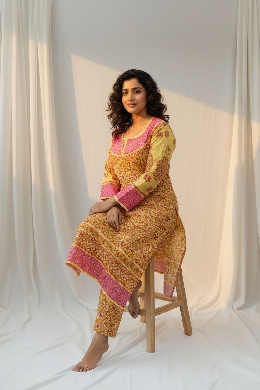 Asma Cotton Chikankari Hand Embroidered Kurti for Women | Premium  | 48 Inch approx Length | Lucknowi Chikan Kurta