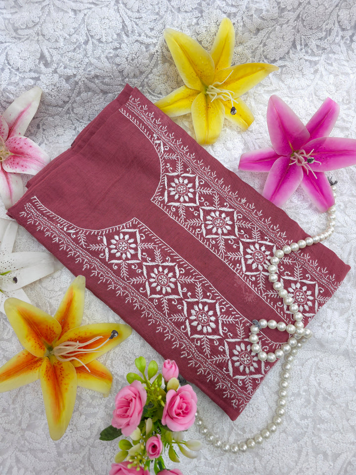 Lucknowi 2 Taar Chikankari Chanderi Kurta Dupatta Set – Handmade Festive Wear